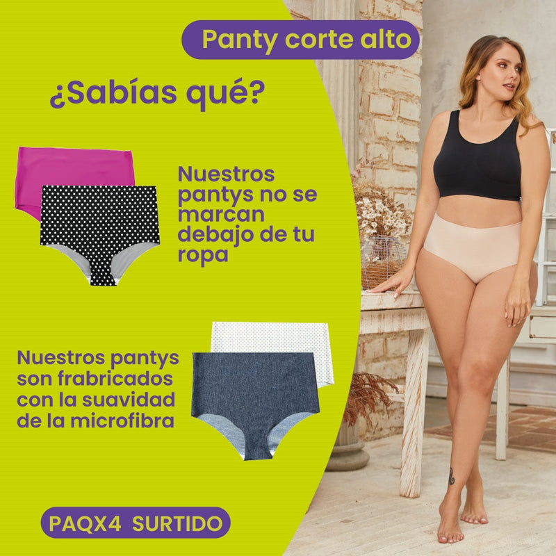 KIT 4UN - PANTY CORTE ALTO COLORES SURTIDOS