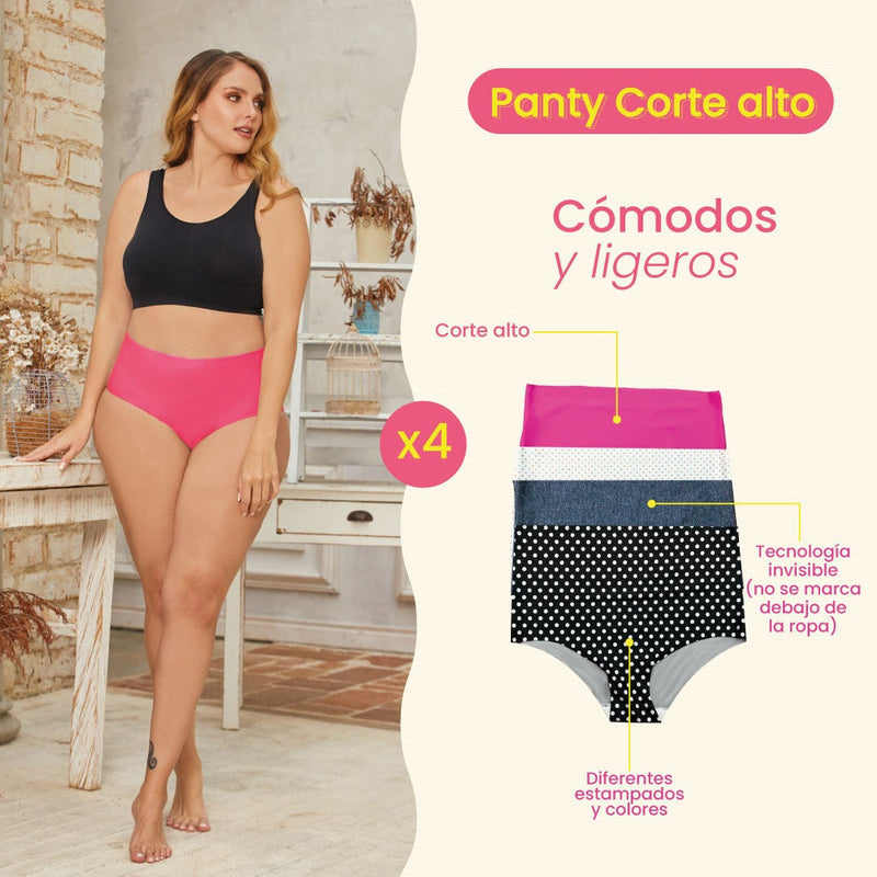 KIT 4UN - PANTY CORTE ALTO COLORES SURTIDOS